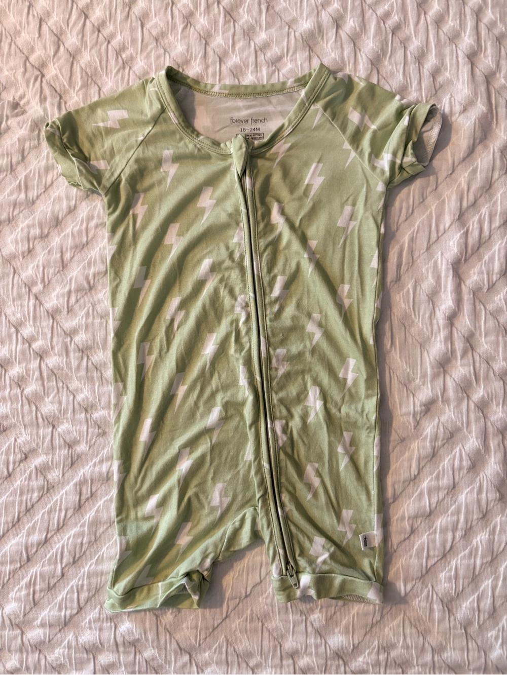 Forever French Green Lightning Bolt Short Sleeve Romper 18-24 mon (runs small)